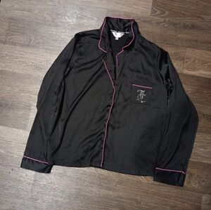 Juicy Conture  Black Satin Pajama Top with Pink Trim